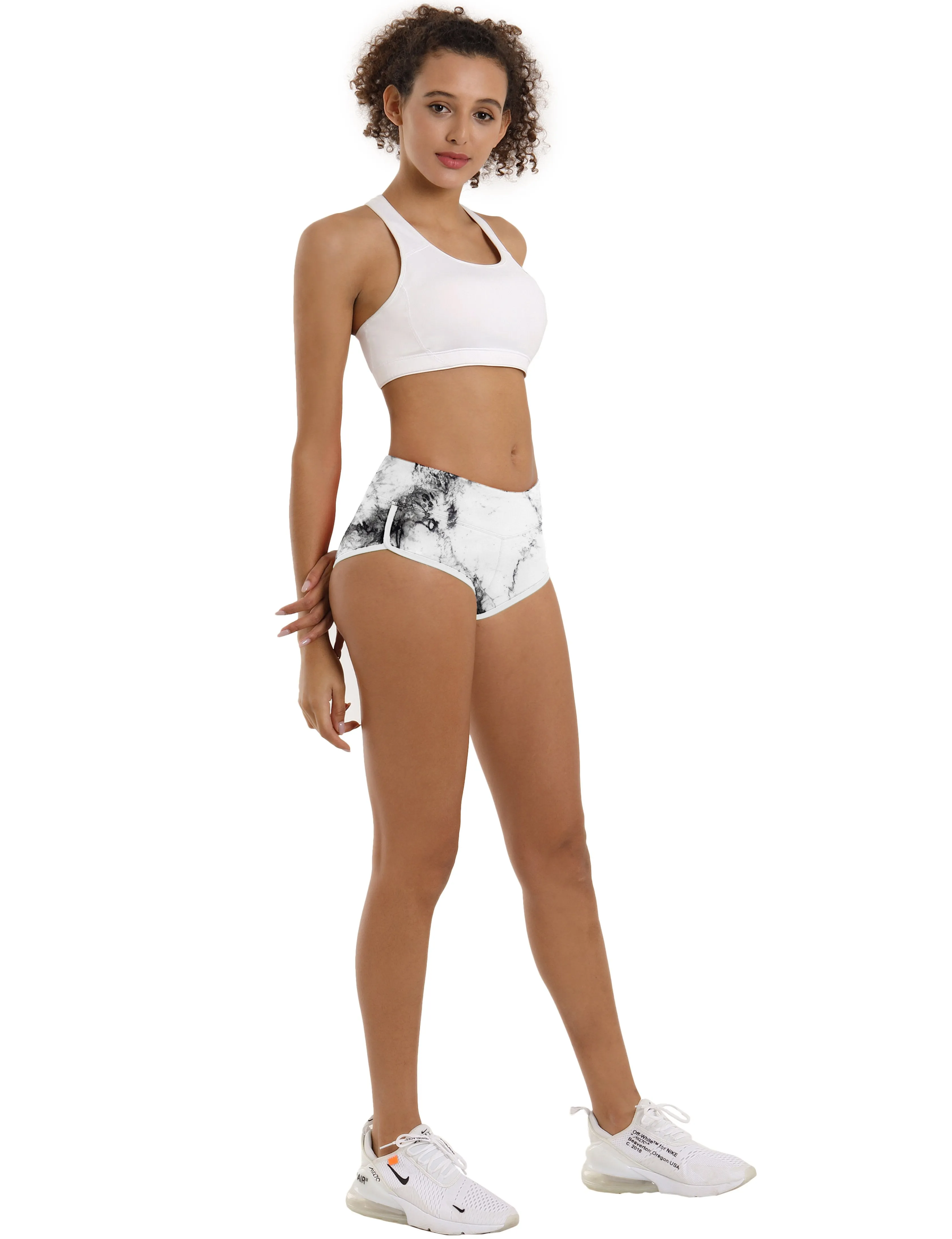 Printed Booty Yoga Shorts arabescato