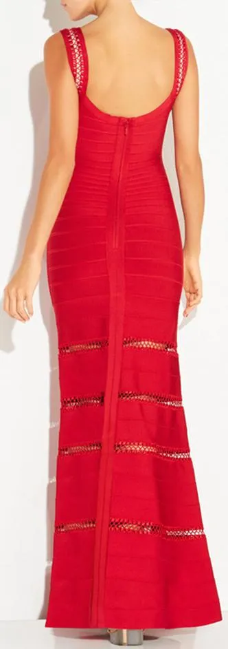 'Rilla' Crochet Cage Stitch Gown, Red