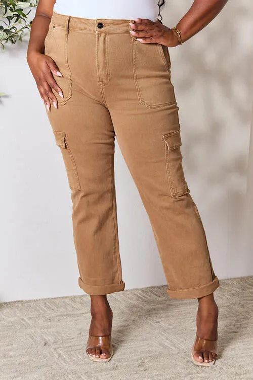 Risen High Waist Straight Jeans with Pockets in Cocoa