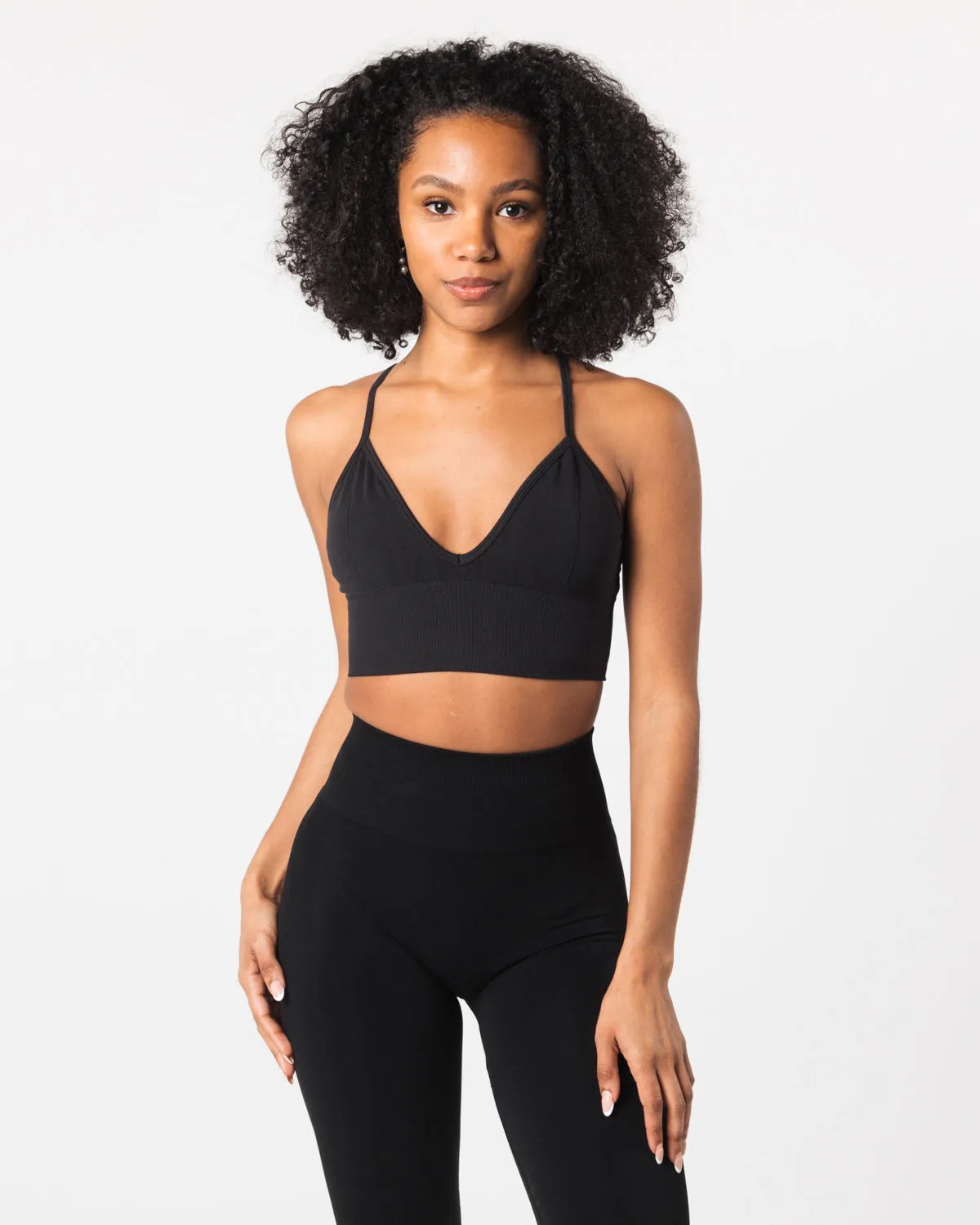 Seamless Ribbed Bra - Black