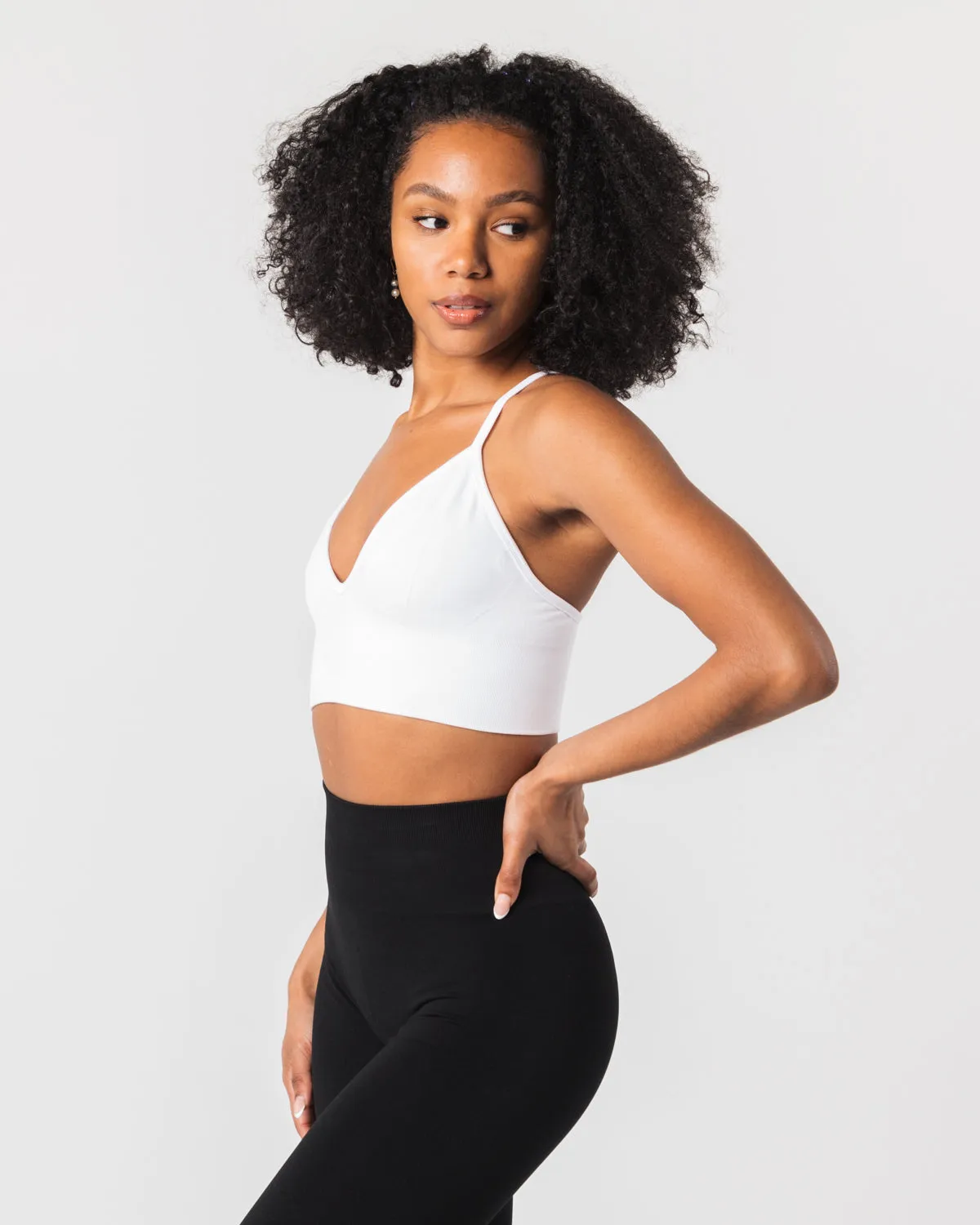 Seamless Ribbed Bra - White