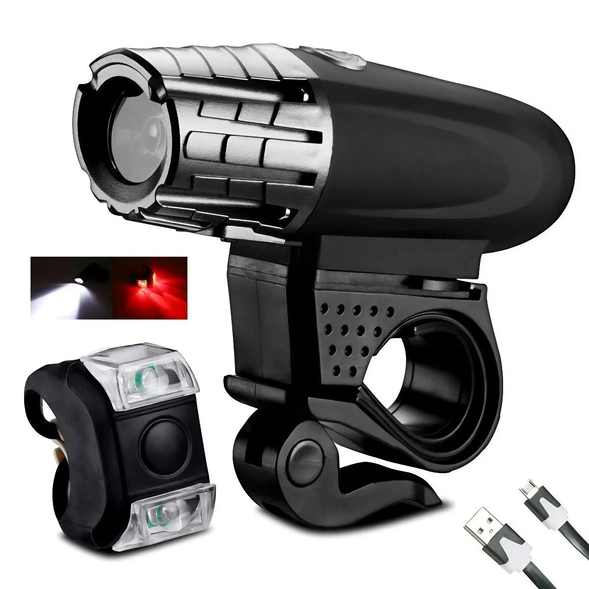 SMAXPro™ LED Rechargeable Bicycle Headlight Set: Front   Rear Bike Lamps, 8.4V, USB