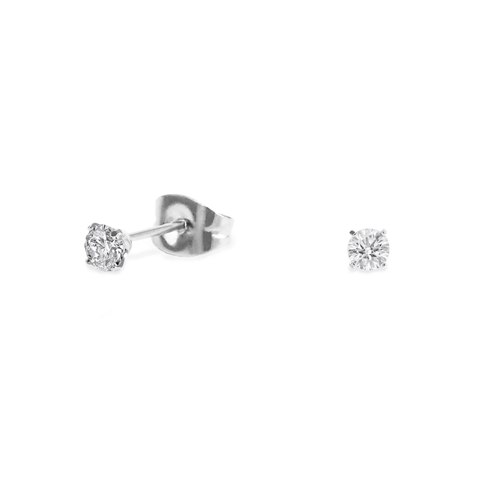 Stainless 3 mm round zirconia stud earrings