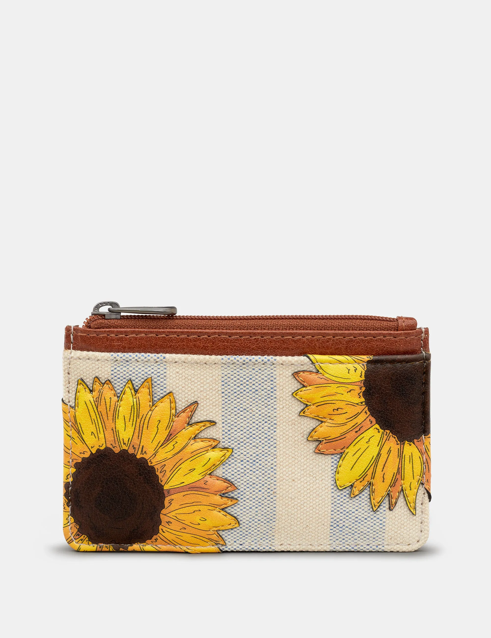 Sunflower Bloom Leather And Canvas Card Holder Purse