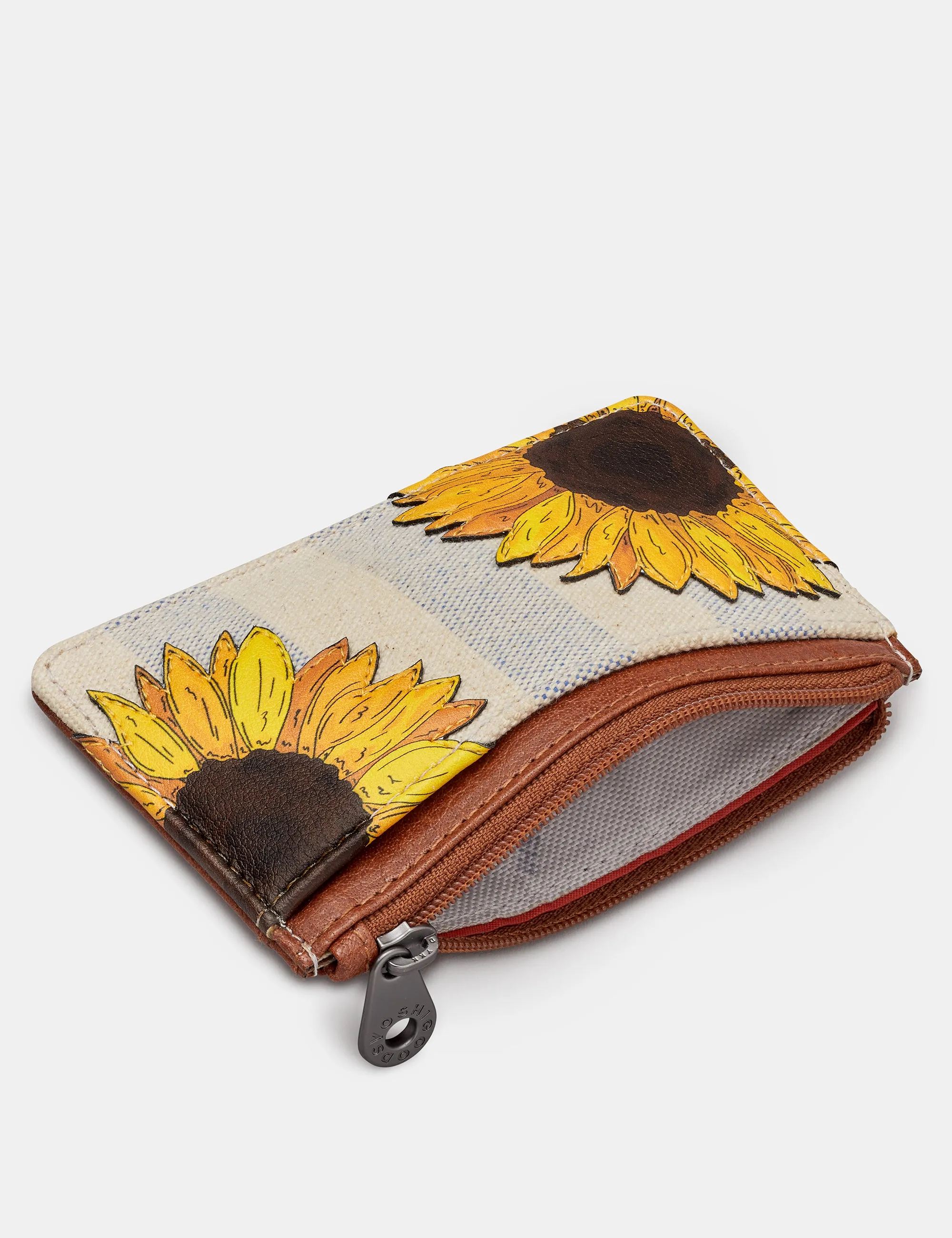 Sunflower Bloom Leather And Canvas Card Holder Purse